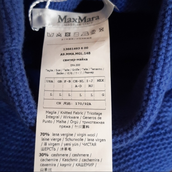 MaxMara Wool and Cashmere Blend Mochneck Sweater in Royal Blue - Picture 8 of 15